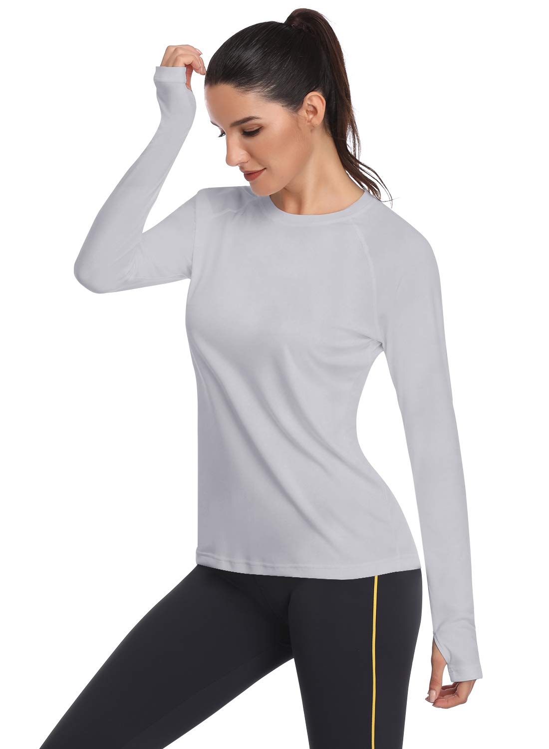 HISKYWIN Women's UPF 50+ Sun Protection Long Sleeve Shirts Outdoor Hiking  Fishing Tops Long Sleeve-light Gray Small
