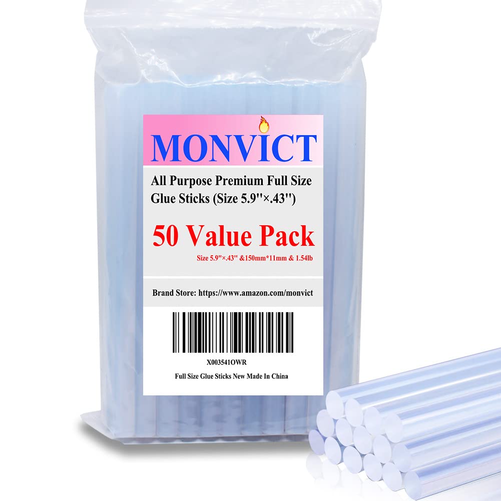 MONVICT Hot Glue Sticks, Pack of 50 (1.54 lb) 6Long 0.43