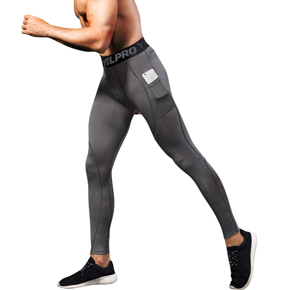EARGFM Men's Athletic Leggings Workout Compression Pants with