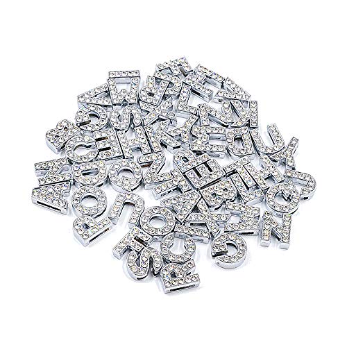 AUEAR 52 Pack Silver A-Z 8mm Full Rhinestone Slide Charms Crystal