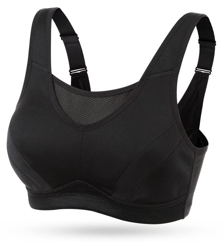 TOWED22 Plus Size Bras For Women,Women's Low Impact Padded Sports Bra for Women  Low Cut Wirefree Convertible Straps Yoga Bra Tops,Black 