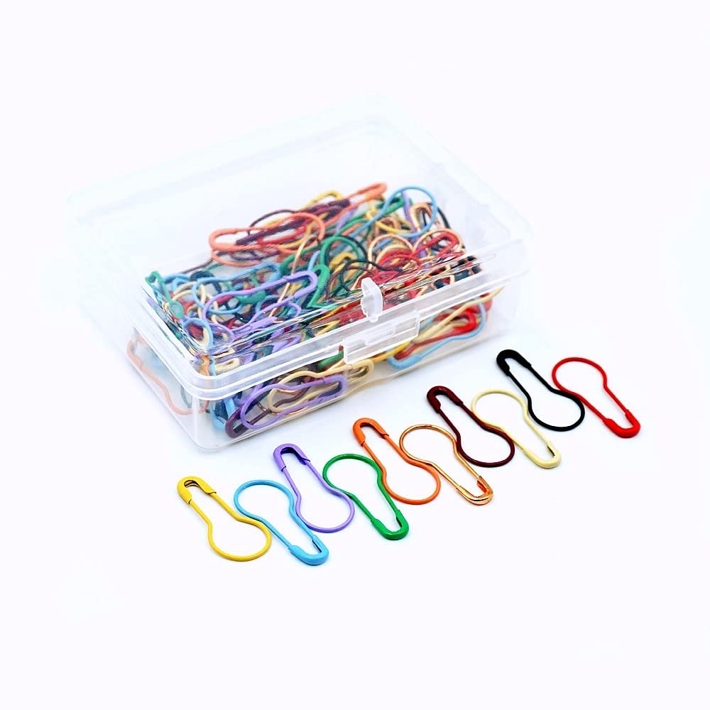 100 Pieces Safety Pins Bulb Stitch Markers 10 Colors Assorted Metal  Calabash Pins Pear Shape Knitting Pins for Crocheting Clothing Tag DIY  Craft Project with Storage Box 10 Colors-100pcs