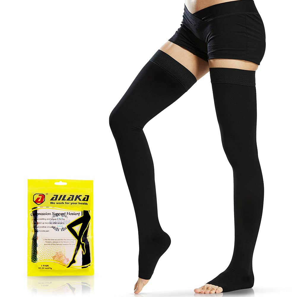 Ailaka 20-30 mmHg Compression Stockings for Women& Men, Thigh High Footless  Varicose Veins Leg Sleeves 2X-Large (1 Pair) Black