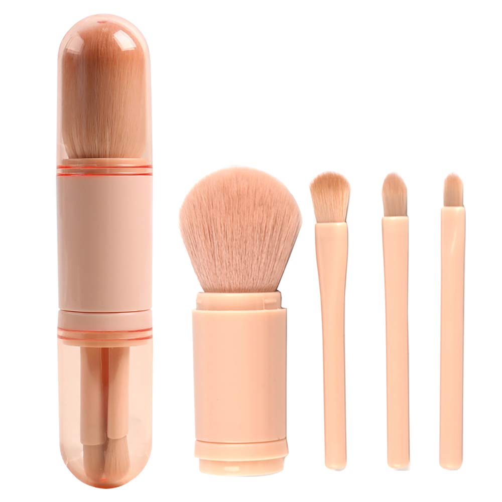 Small Makeup Brush Set Pink - 4 in 1 Portable Travel Lip Brush