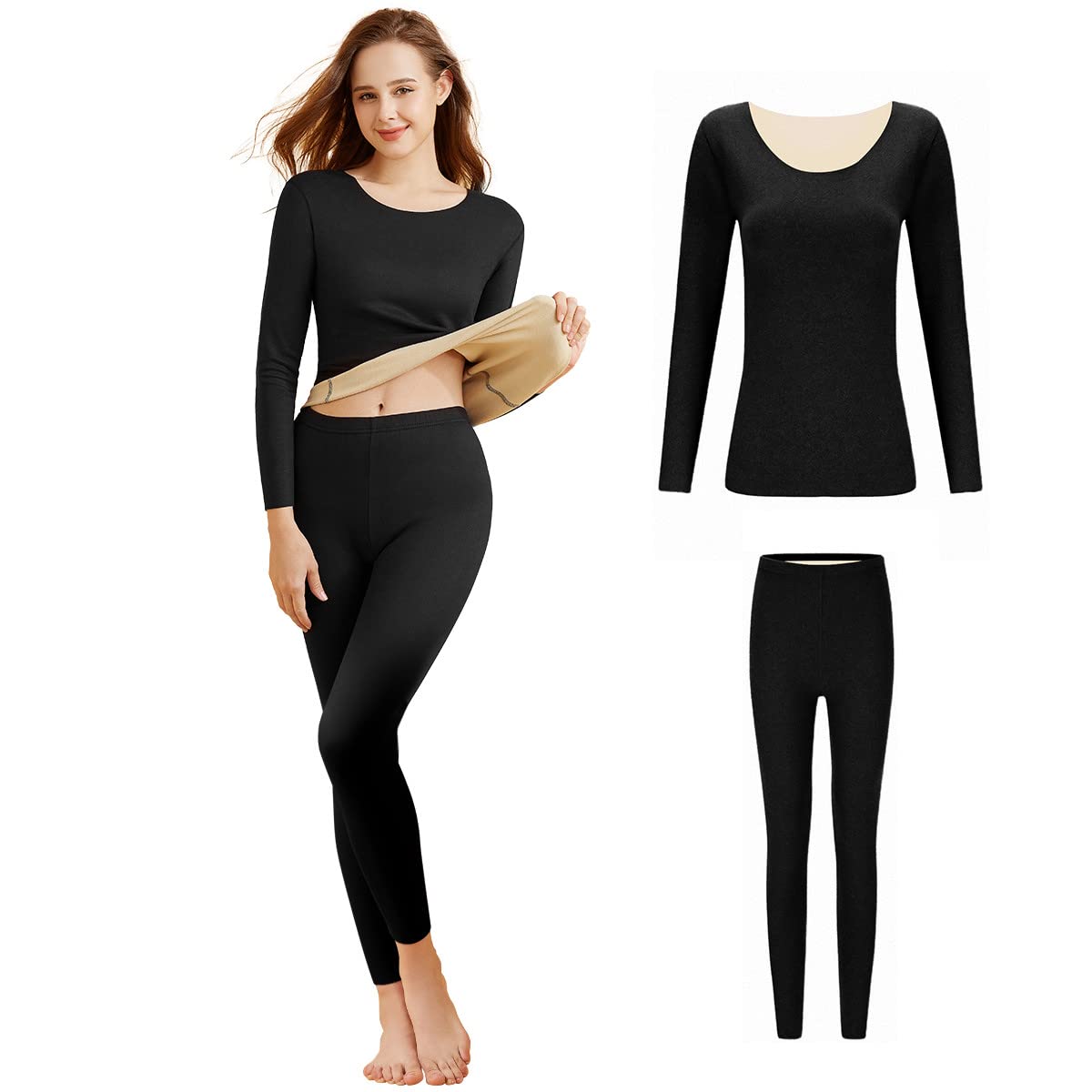 Merdia Thermal Underwear for Women Long Johns Base Layer Stretch Soft  Thermal Top and Bottom Set