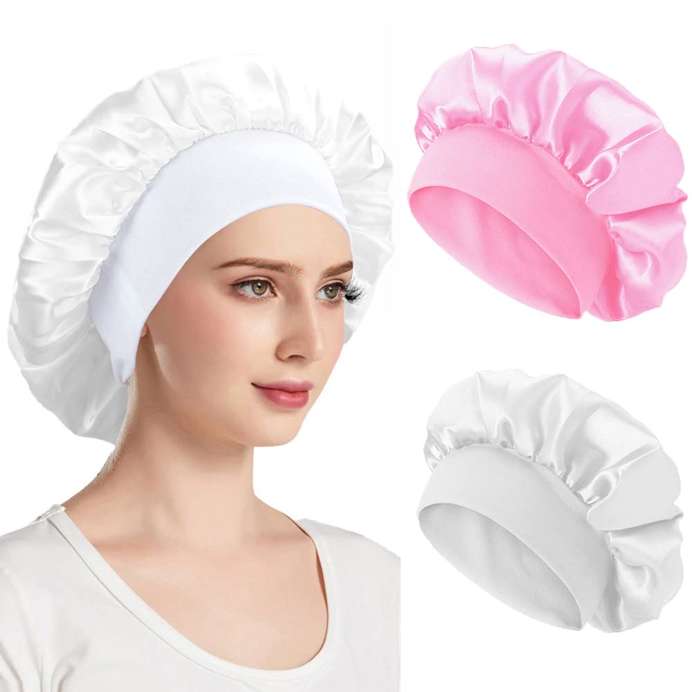 2Pcs Silk Bonnet for Sleeping, Satin Hair Bonnets, Soft Elastic Band Silk  Sleep Cap, Silk Hair Wrap for Curly Hair