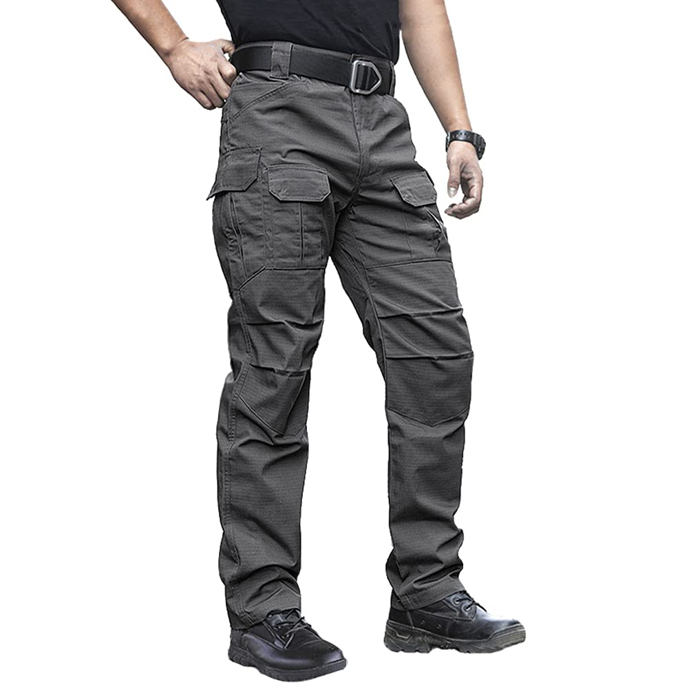 NAVEKULL Men's Outdoor Tactical Pants Rip Stop Lightweight Waterproof  Military Combat Cargo Work Hiking Pants Dark Grey 32W x 32L