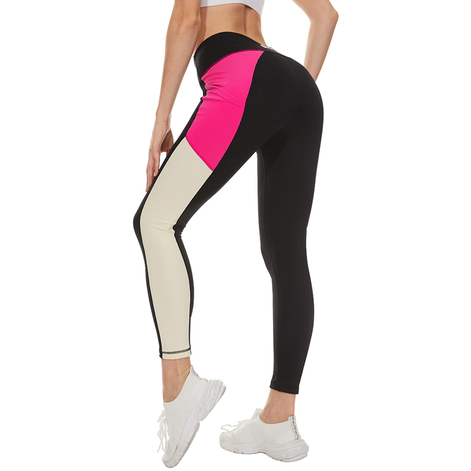 Fhine Womens Yoga Leggings with Pockets-High Waist Workout Pants 7/8 Length  Stretch Running Jogging Hiking Cycling Activewear Small 25in Rosy Pannel