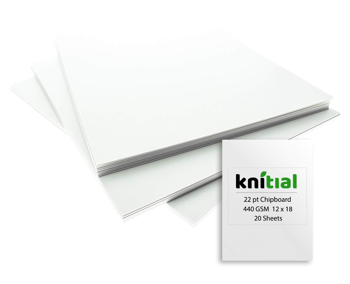 Knitial 22 pt White Chipboard 12 x 18 inch 20 Sheets for Crafts, Backing  Boards, Scrapbooking, Frames and More 12 x 18 (20 Sheets)