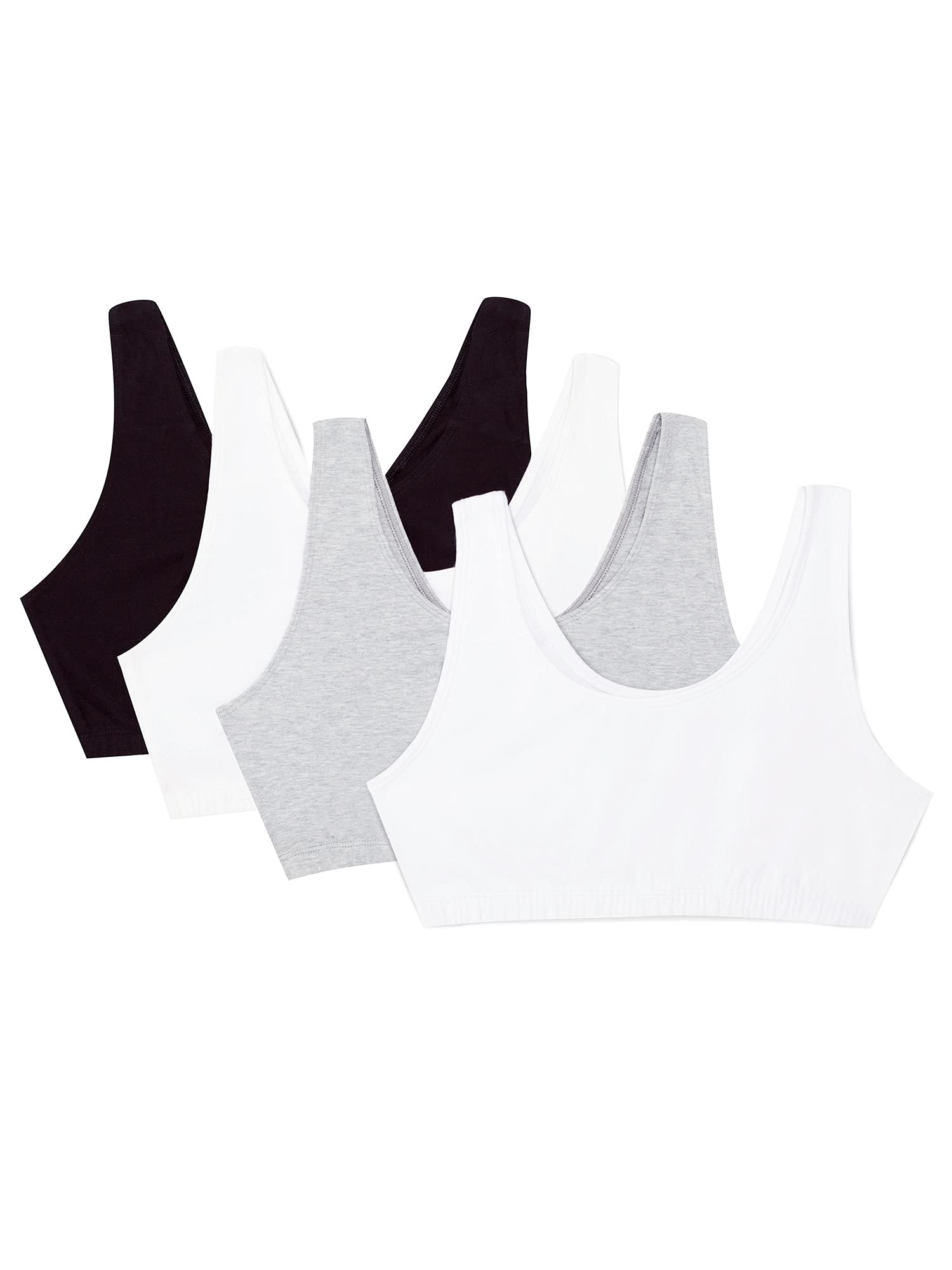 Fruit of the Loom Women's Front Close Racerback Sport Bra, 2-Pack White  with Grey/Black with Grey 42