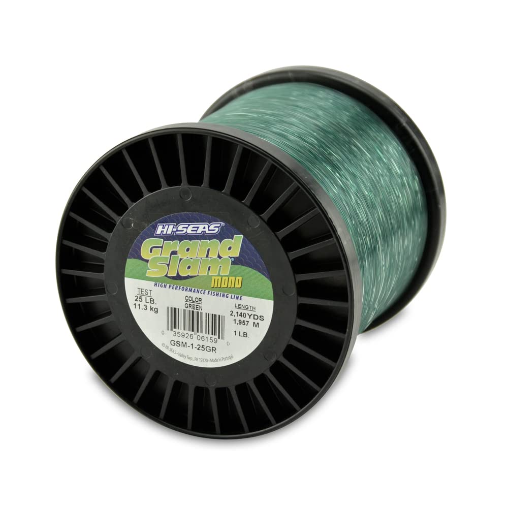 HI-SEAS Grand Slam Monofilament Fishing Line - Strong & Abrasion Resistant  in Clear, Pink, Green, Smoke Blue, Fluorescent Yellow Freshwater &  Saltwater - 1 lb Spool 25 Lb Test, 0.50 Mm Dia, 2140 Yd Green
