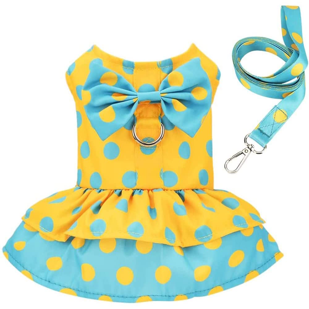 Dog Harness Dress with Leash Set, Anchor Pattern Dog Dresses with D Ring,  Princess Pet Clothes Puppy Dress for Small Dog Girl, Doggie Outfits Cat  Apparel (Small, Yellow) Small (Bust 12.5in) Yellow
