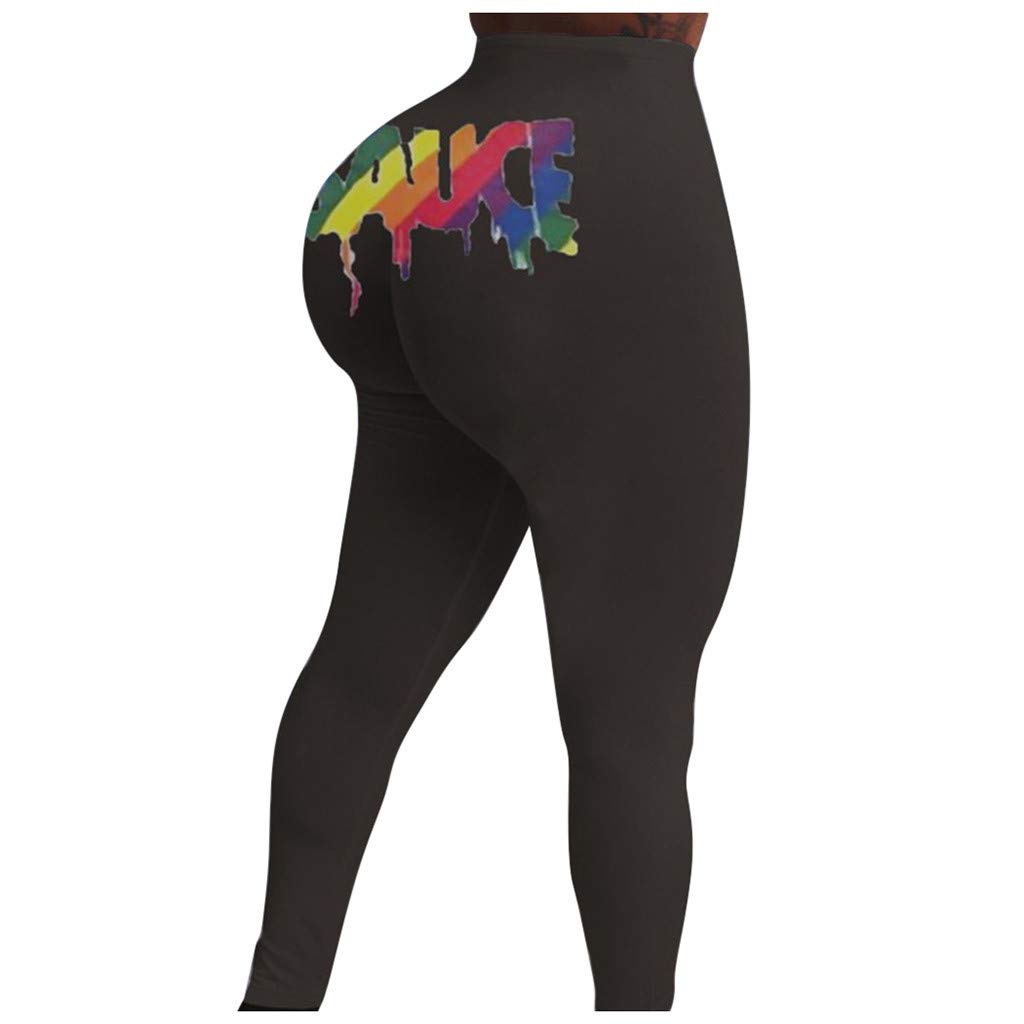 Women's Compression Pants Leggings Novelty Juicy Fruit Lettering Printed  Waist Slim Clubwear Workout Yoga Pants Black