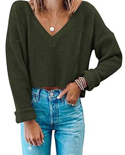 MEROKEETY Women's 2024 Long Sleeve Waffle Knit Sweater Crew Neck Solid  Color Pullover Jumper Tops, Army Green, Small : : Clothing, Shoes  & Accessories