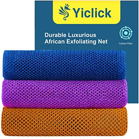 Yiclick 2 Pack Exfoliating Washcloth Towel - Exfoliating Body Scrubber  Exfoliator Loofah Sponge Wash Cloth Korean & Japanse & African Net Sponge  Rag - Soft+Rough Back Scrubber Washer for Shower Bath Black