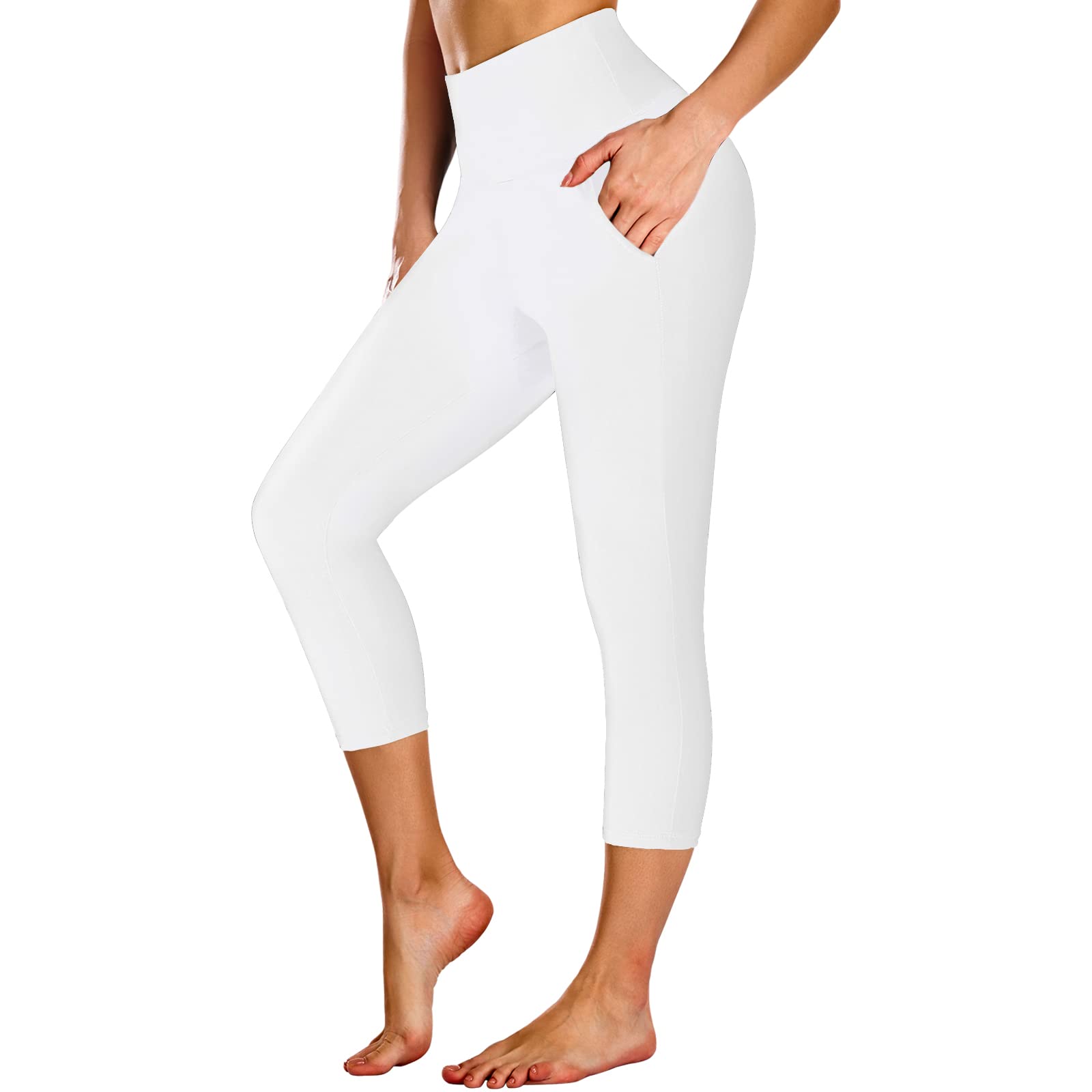 NEW YOUNG Capri Leggings with Pockets for Women High Waisted