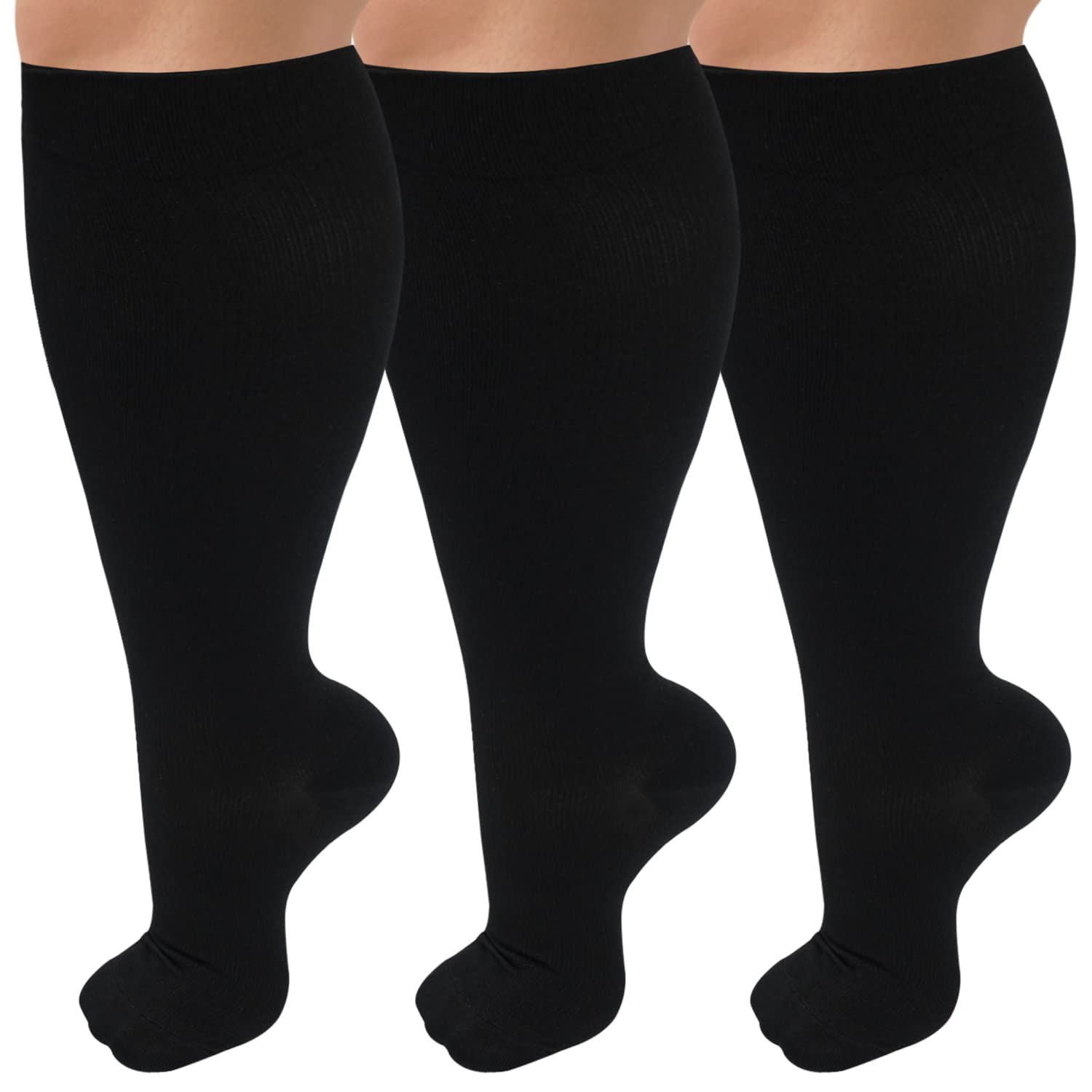 Diu Life 3 Pairs Plus Size Compression Socks for women & men Wide Calf  Extra Large Knee High Stockings for nurse sports fitness. 4XL 3er-multi4