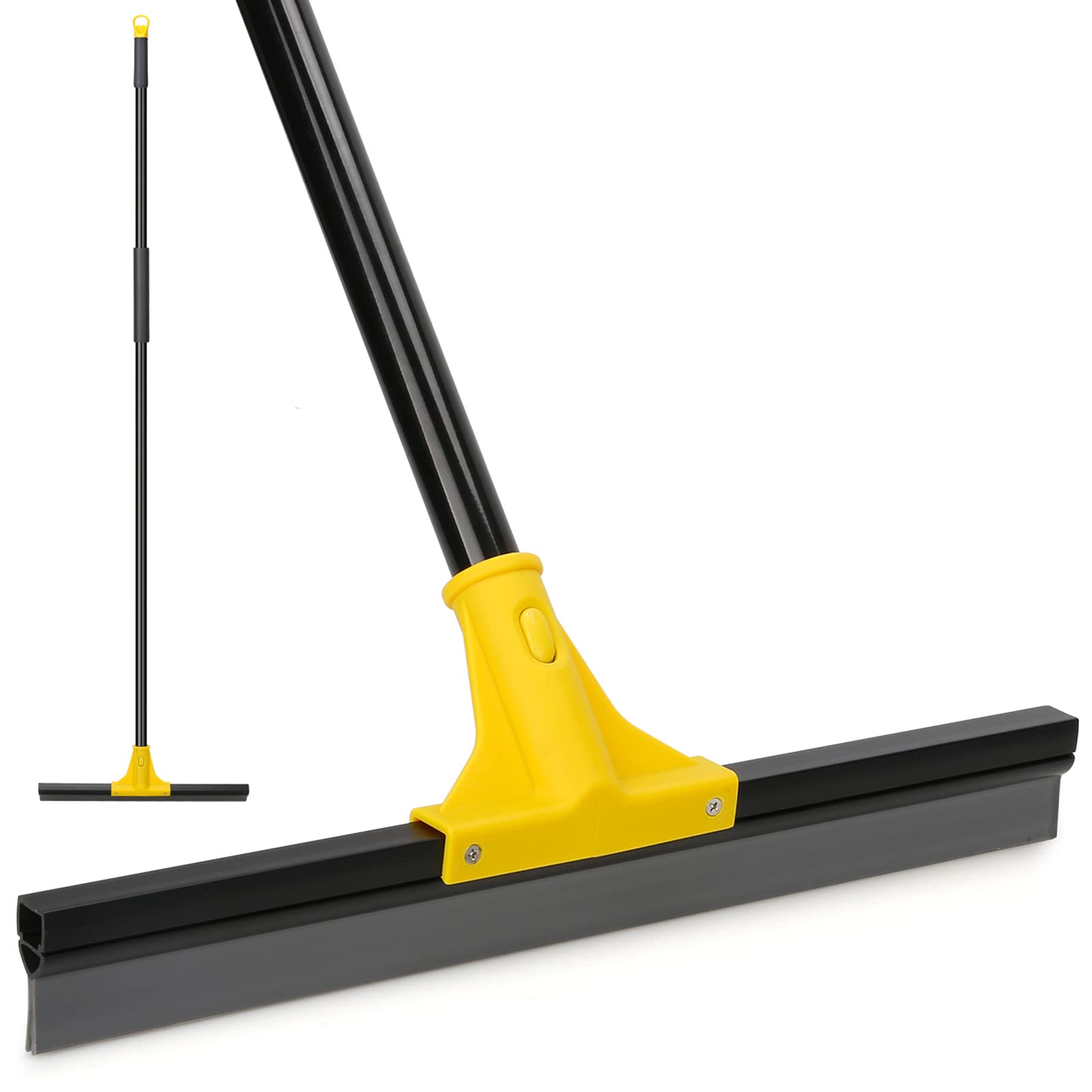 Squeegee Broom for Floor, 18'' Rubber Squeegee with 60'' Long Handle for  Bathroom Tile, Garage Concrete, Deck, Shower Glass, Window Cleaning, Heavy  Duty Household Floor Wiper Black and Yellow
