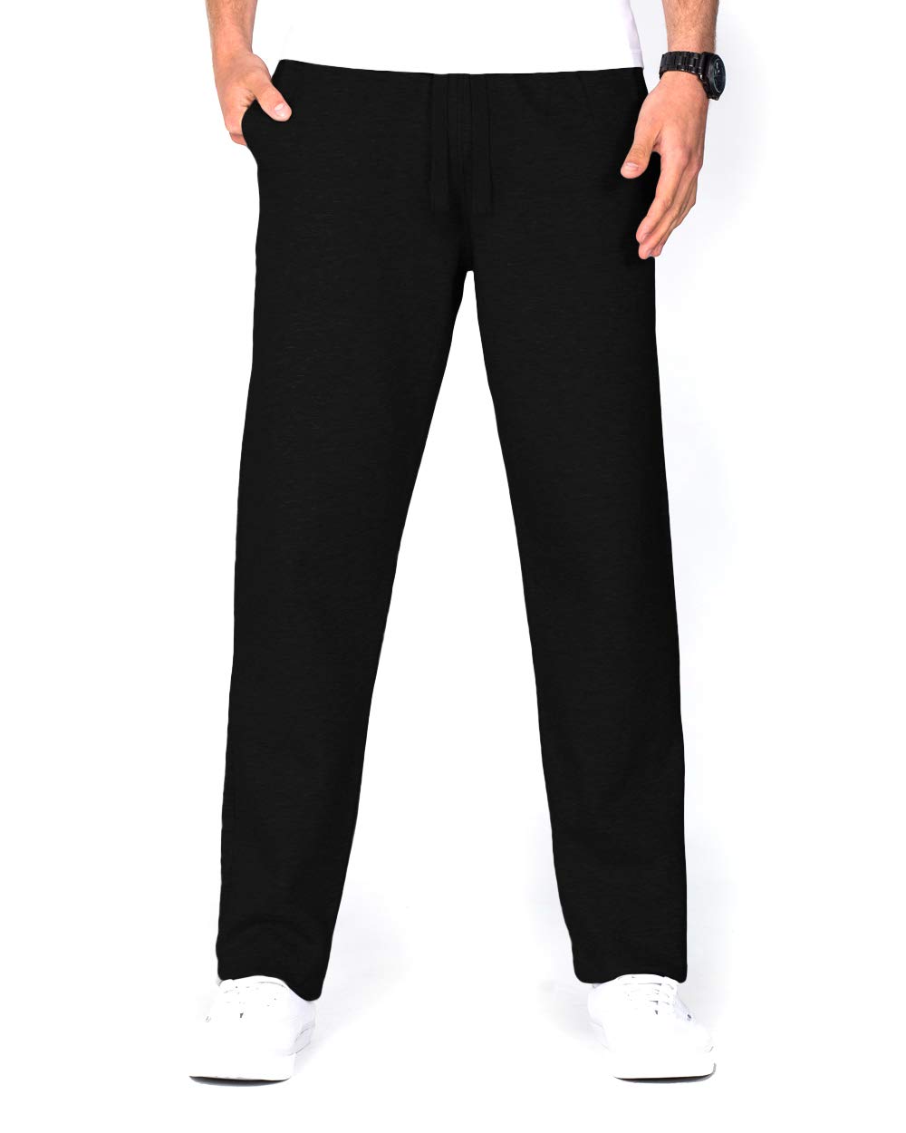 Idtswch 34/36/38/40 Long Inseam Men's Tall Yoga Sweatpants Open Bottom  Joggers Casual Loose Fit Athletic Pants with Pockets Tall(34inseam) X-Large  Black