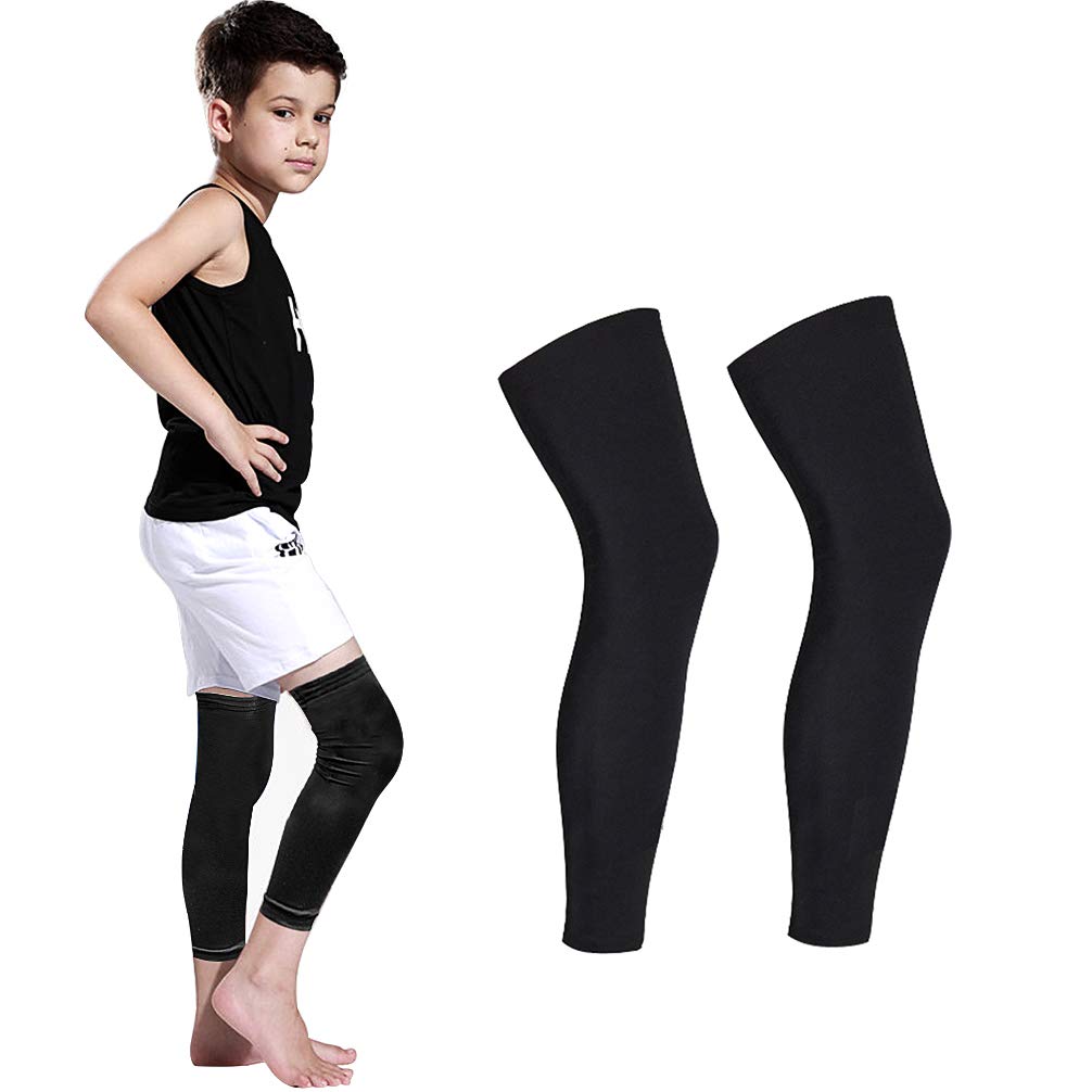 Long Compression Leg Sleeves for Kids - Luwint Comfortable Non-Slip UV  Protection Thigh Calf Brace Support for Basketball Running Cycling, 1 Pair  (Black M) M (10-11 Yrs Old)