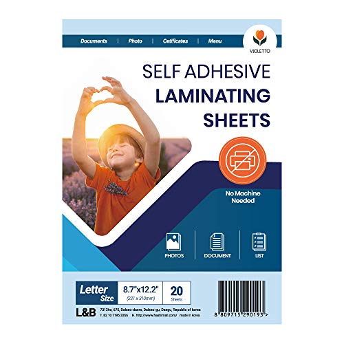 20 Pack Self Adhesive Laminating Sheets 4 mil Thickness (8.5x11 inch) Peel  and Stick Clear Self Seal Laminating Sheets by VIOLETTO 20 sheets