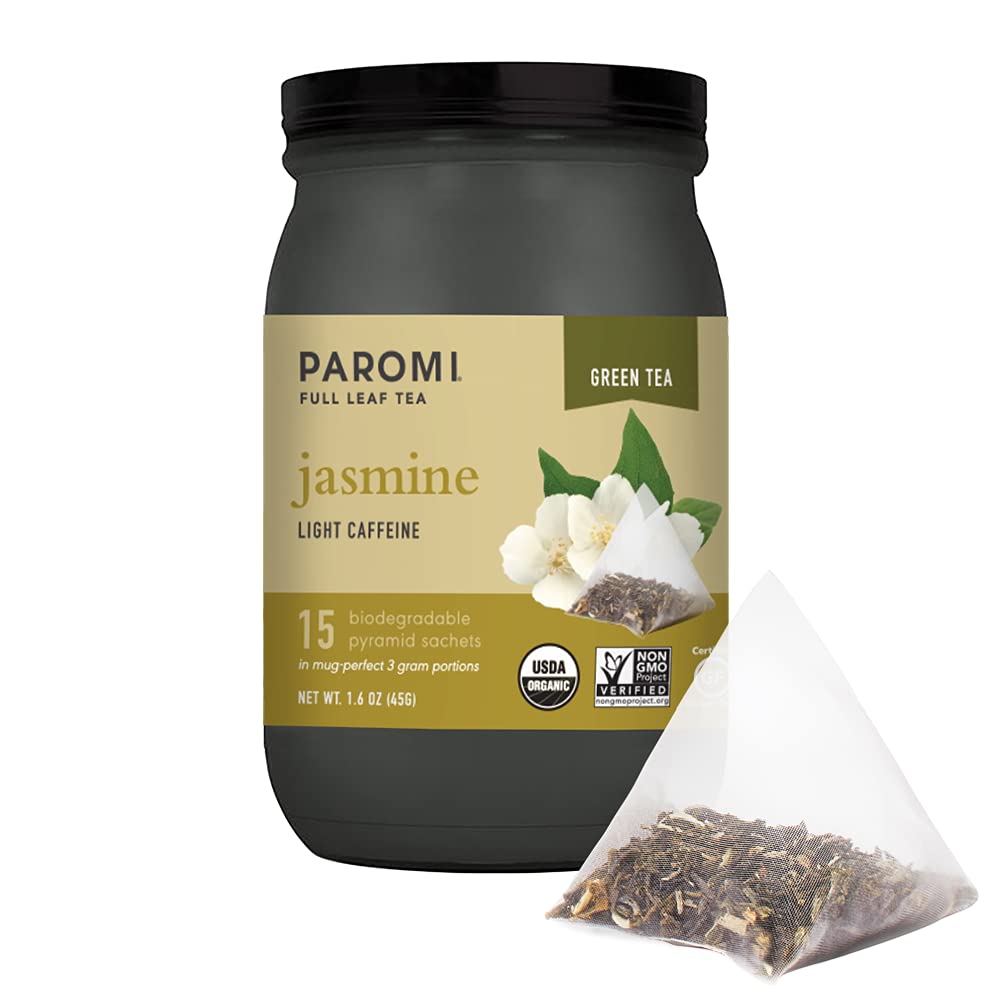 Paromi Jasmine Organic Green Tea, Signature Jar, 15 Count Jasmine 15 ...