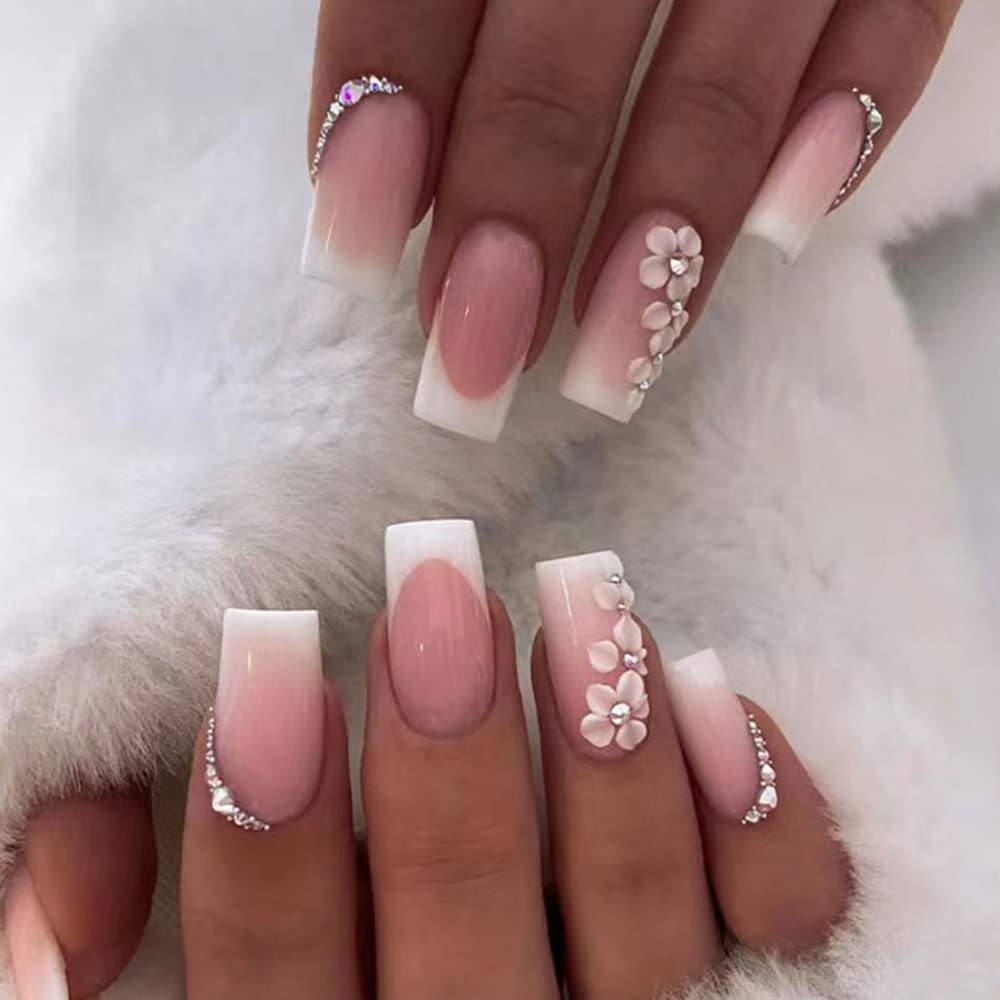 Fake Nails Pink Nail Diamonds Glue