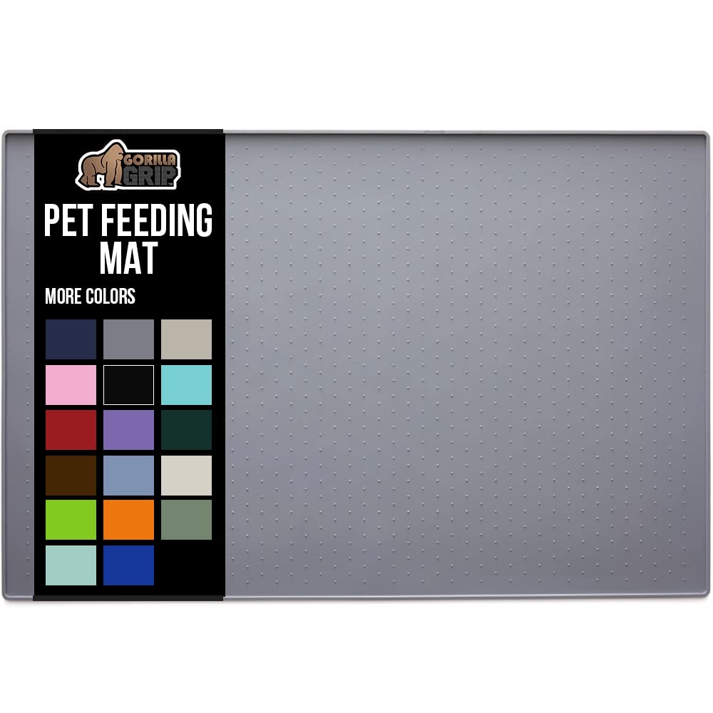 Gorilla Grip 100% Waterproof Raised Edge BPA Free Silicone Pet Feeding Mat,  Dog Cat Food Mats Contain Spills Protects Floors, Placemats for Cats and