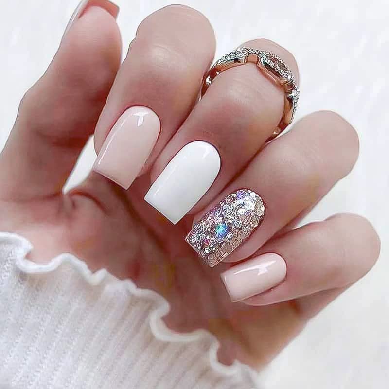 DIY Fake Nail Medium Nude Color Nail with Rainbow Tips for Women and Girl  Party Activity Glue - Walmart.com