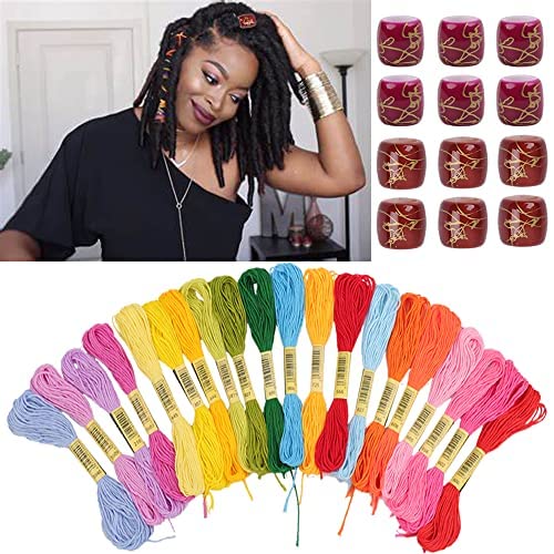 32PCS Hair Accessory String Includes 12 Pieces Acrylic Hair Cuffs Dreadlock  Jewely 20Pieces Hair Accessory Colorful Hair String Hair Thread Yarn  (multicolor)