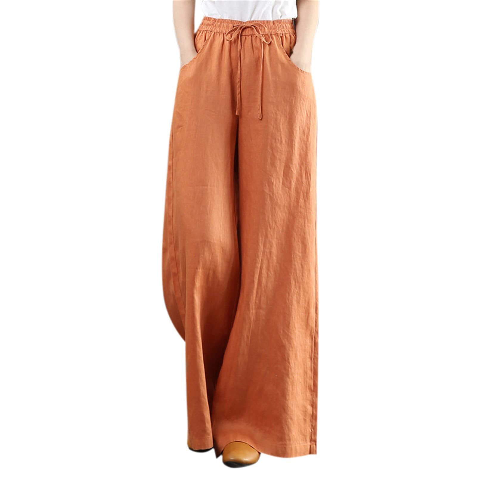 Kaniem Summer Pants High Waist Cotton Linen Wide Leg Pants 2023