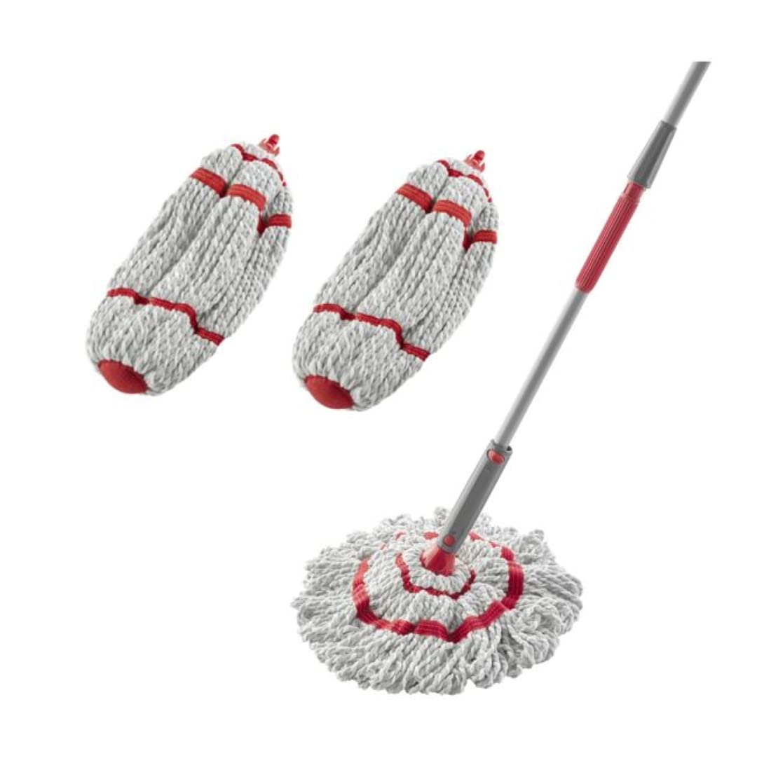 Rubbermaid Microfiber Twist Mop and 2 Refill Kit, Red, Built-in