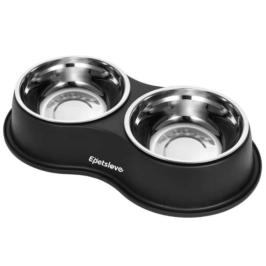 Top Paw Food & Water Bowls  Black Melamine & Stainless Steel Double Diner  Bowl - Dog < Fred Studio Photo