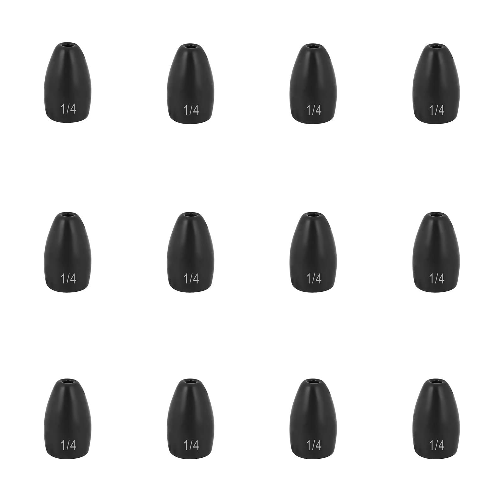 Fishfun 12Pcs Tungsten Flipping Fishing Weights, Sizes Engraved Worm Sinkers  for Bass Fishing No Chip Black 1/4 oz (12 pcs)