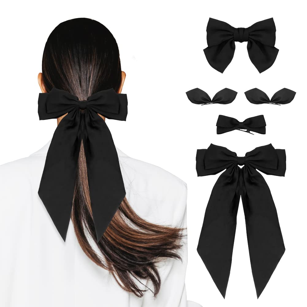 5 Pcs Black Bows Hair Clips for Women Ribbon Bowknot Hair Barrettes Girl  Toddler Hairpin French Barrette Large Bow Hair Slides Metal Clips for Teen  Toddler Girls Kids Mom Hair Accessories Gift