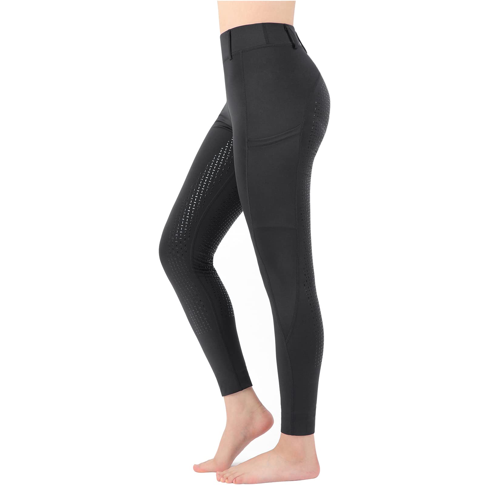 Women Riding Tights Pockets,Women Training Breeches Pants with Silicone  Grip Black Small