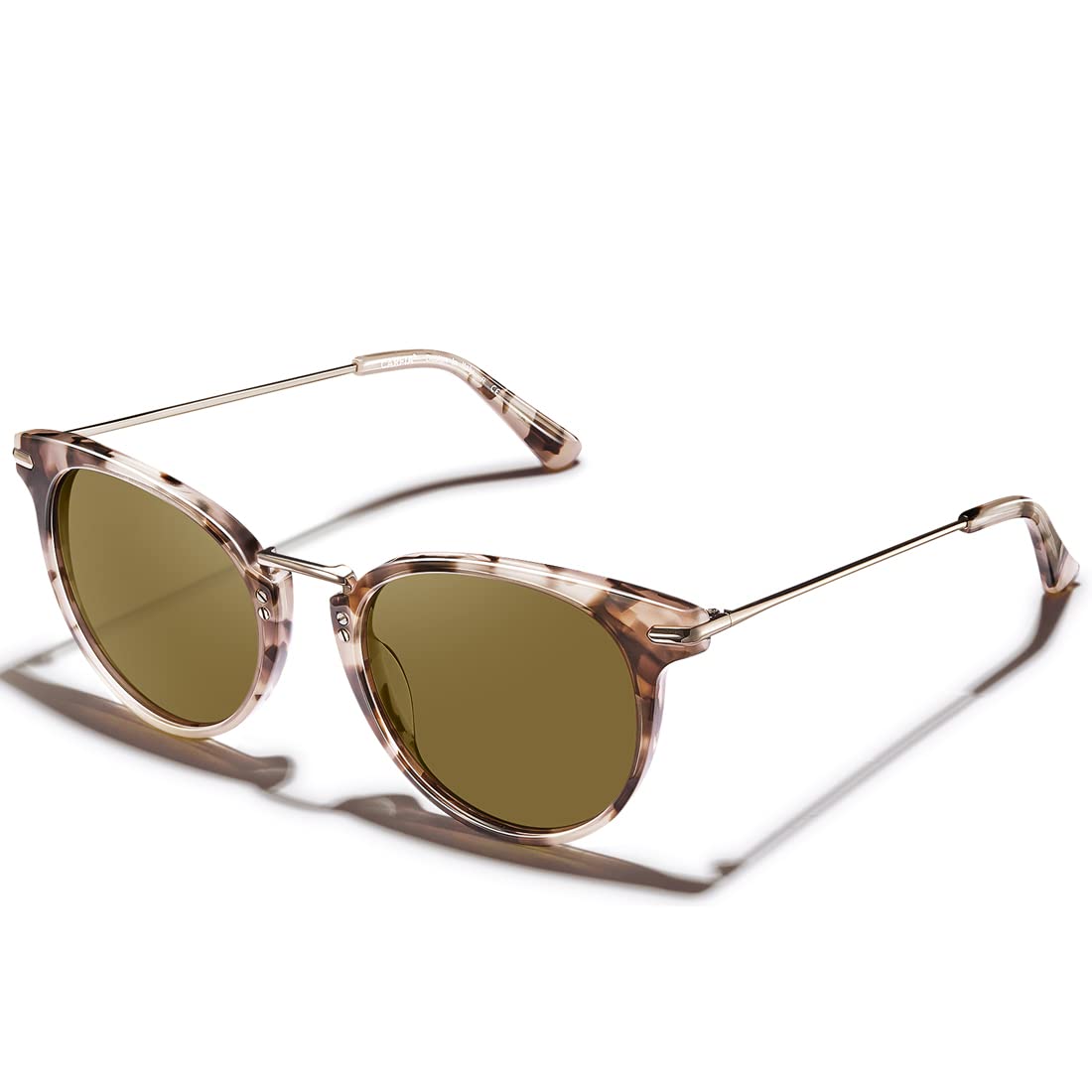 CARFIA Small Acetate Polarized Sunglasses for Women UV Protection, Retro  Double Bridge Eyewear Metal Brow Round Sunnies at  Women's Clothing  store
