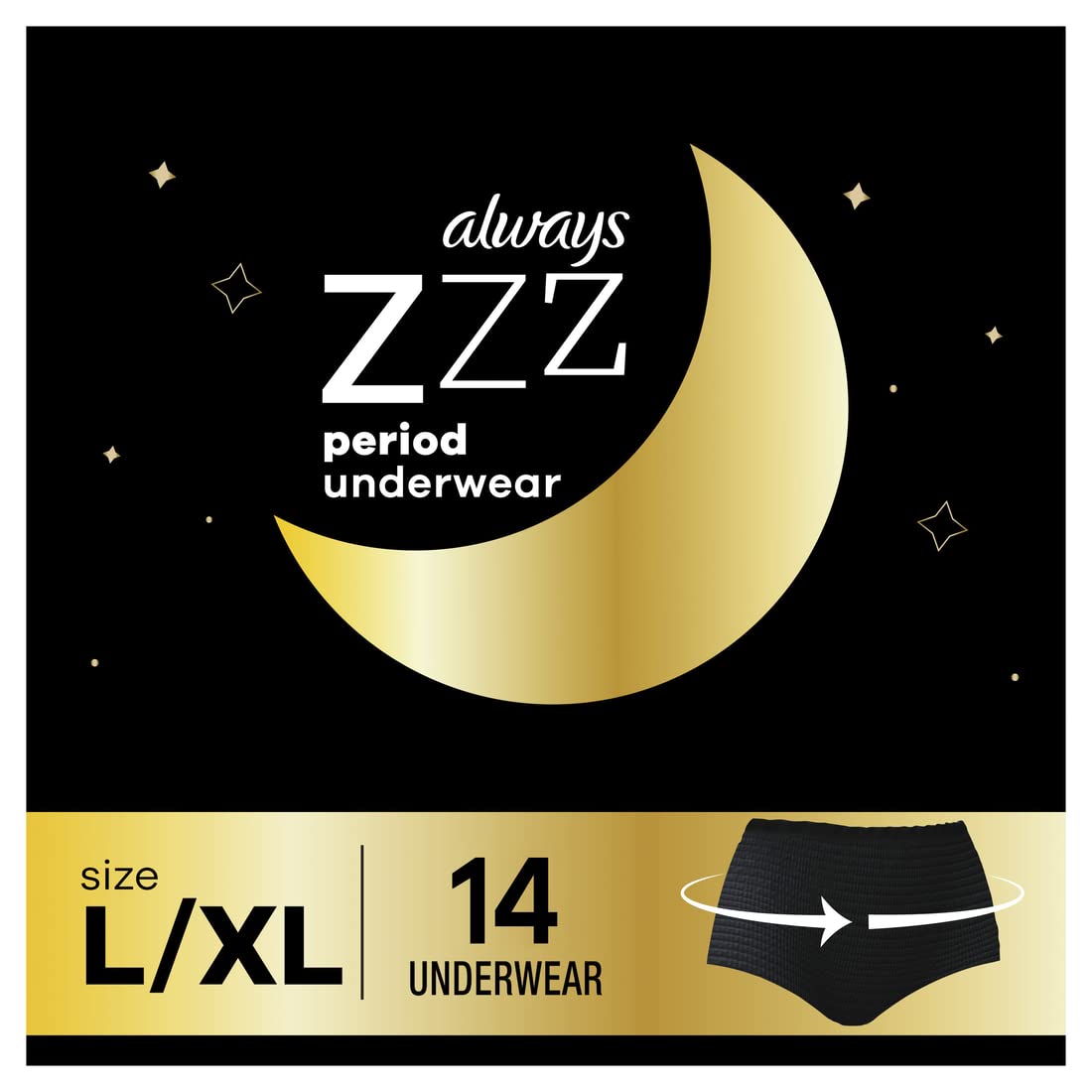 Always Zzzs Overnight Disposable Period Underwear for Women, Size Large,  Black Period Panties, Leakproof, 7 Count