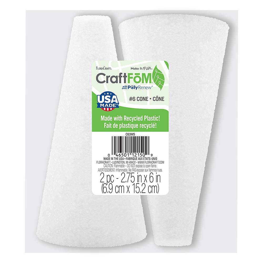 FloraCraft Cone - Styrofoam - 9-inch x 4-inch - White