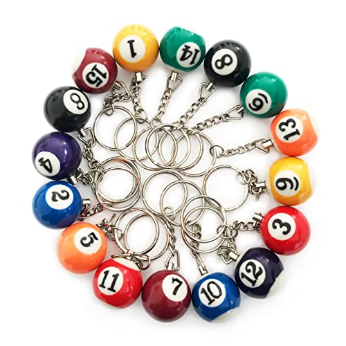 wartleves Billiard Ball Keychain, Billiard Ball Keychain Set, Pool Ball Keychain Set of 16 Pcs, Lanyard Mini Key Chain Balls, Black Eight Keychain