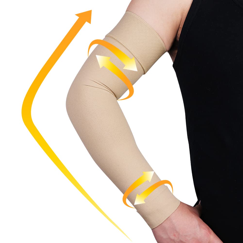 CASMON Lymphedema Compression Arm Sleeve For Men Women (Single) 20-30 mmHg  Full Arm Support with Silicone Band Medical Arm Brace for Recovery  Tendonitis Relieves Pain Sports Protection X-Large Beige