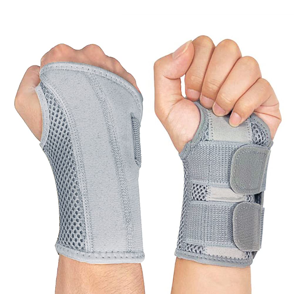 NuCamper Wrist Brace Carpal Tunnel Right Left Hand for Men Women Pain  Relief, Night Wrist Sleep Supports Splints Arm Stabilizer with Compression  Sleeve Adjustable Straps,for Tendonitis Arthritis Right Hand-Gray  Small/Mediu…