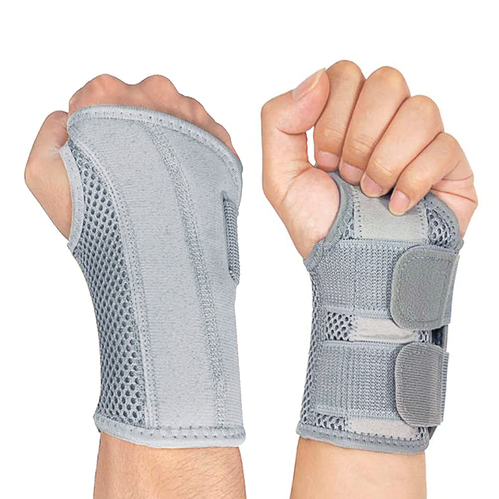 NuCamper Wrist Brace Carpal Tunnel Right Left Hand for Men Women Pain Relief,  Night Wrist Sleep Supports Splints Arm Stabilizer with Compression Sleeve  Adjustable Straps,for Tendonitis Arthritis Right Hand-Gray Small/Mediu…