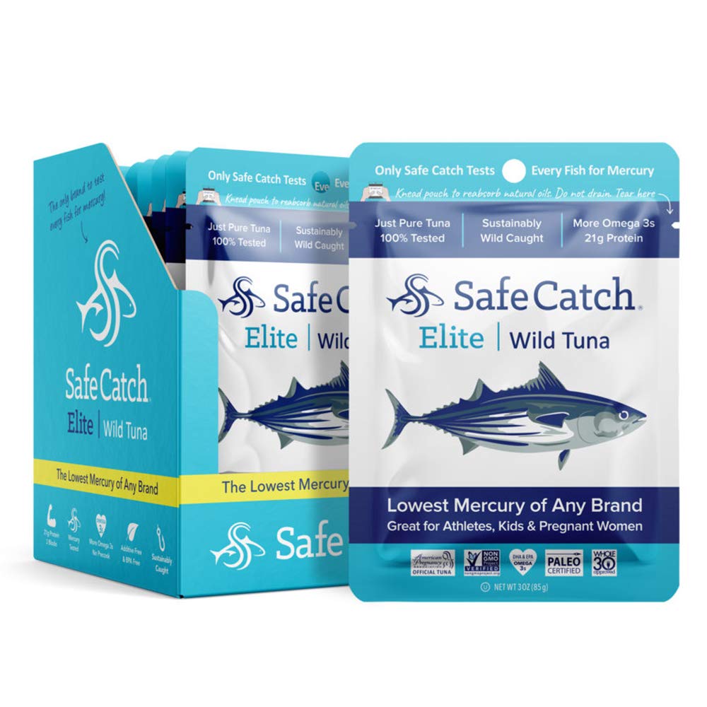 Safe Catch Elite Tuna Wild-Caught Low Mercury Tuna Fish Pouch Gluten-Free  Keto Food Non-GMO Kosher Paleo-Friendly High Protein Snack, No Water Oil  Tuna, Pack of 12 Tuna Pouches 3oz