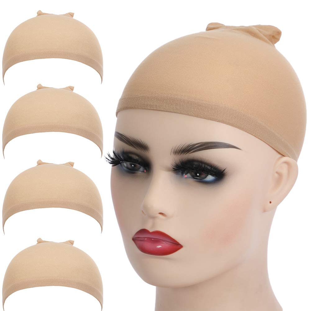 Lsybeauty Wig-Caps Stocking-Cap-for-Women 4 Pcs Light Brown Stretchy Nylon Wig  Caps for