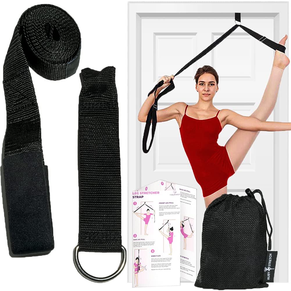 Leg Stretcher Strap, Door Stretch Strap for Flexibility - Adjustable Strap  with Door Anchor to Improve Leg Stretching, Door Flexibility Trainer Band  with Carrying Pouch for Dance, Cheer, Ballet Black