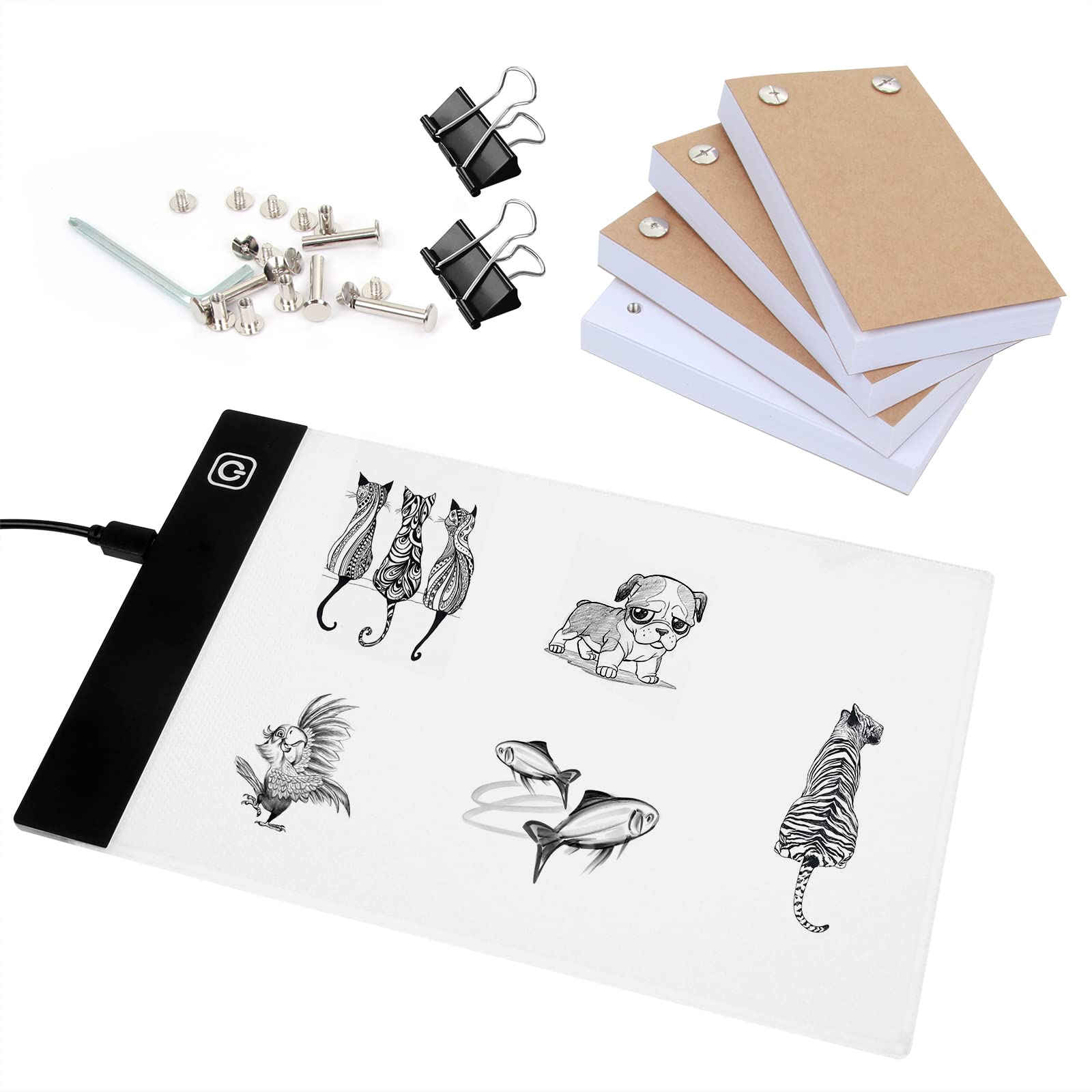 Flip Book Kit with Light Pad - A5 LED Light Board/Box & 320 Sheets Flipbook  for Drawing, Tracing