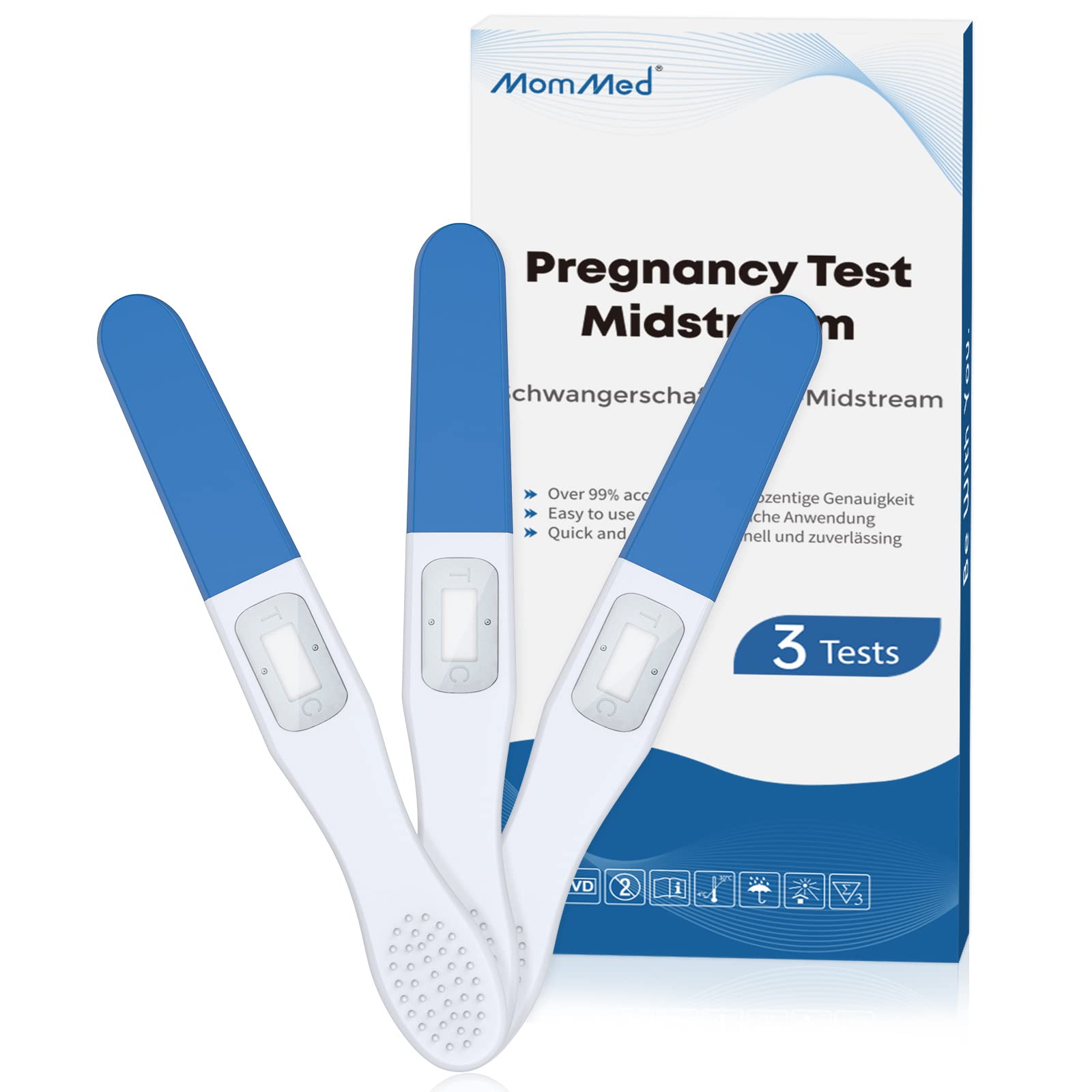 MOMMED Pregnancy Test Midstream Sticks, 3 X Individually Wrapped Home Pregnancy Test, Results in