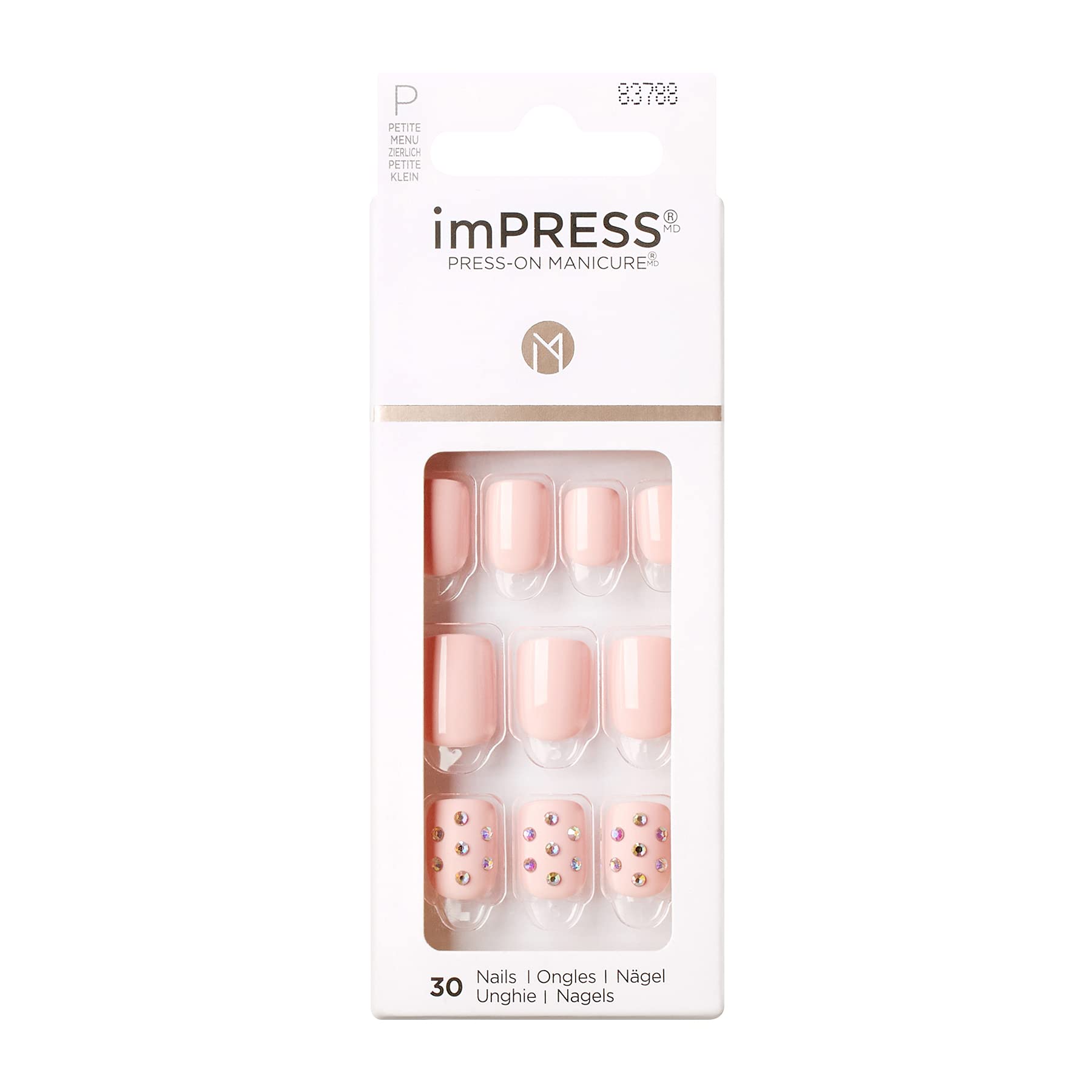 KISS imPRESS Press-On Manicure Nail Kit PureFit Technology Petite Length  Press-On Nails Petite Secrets' Includes Prep Pad Mini Nail File Cuticle  Stick and 30 Fake Nails