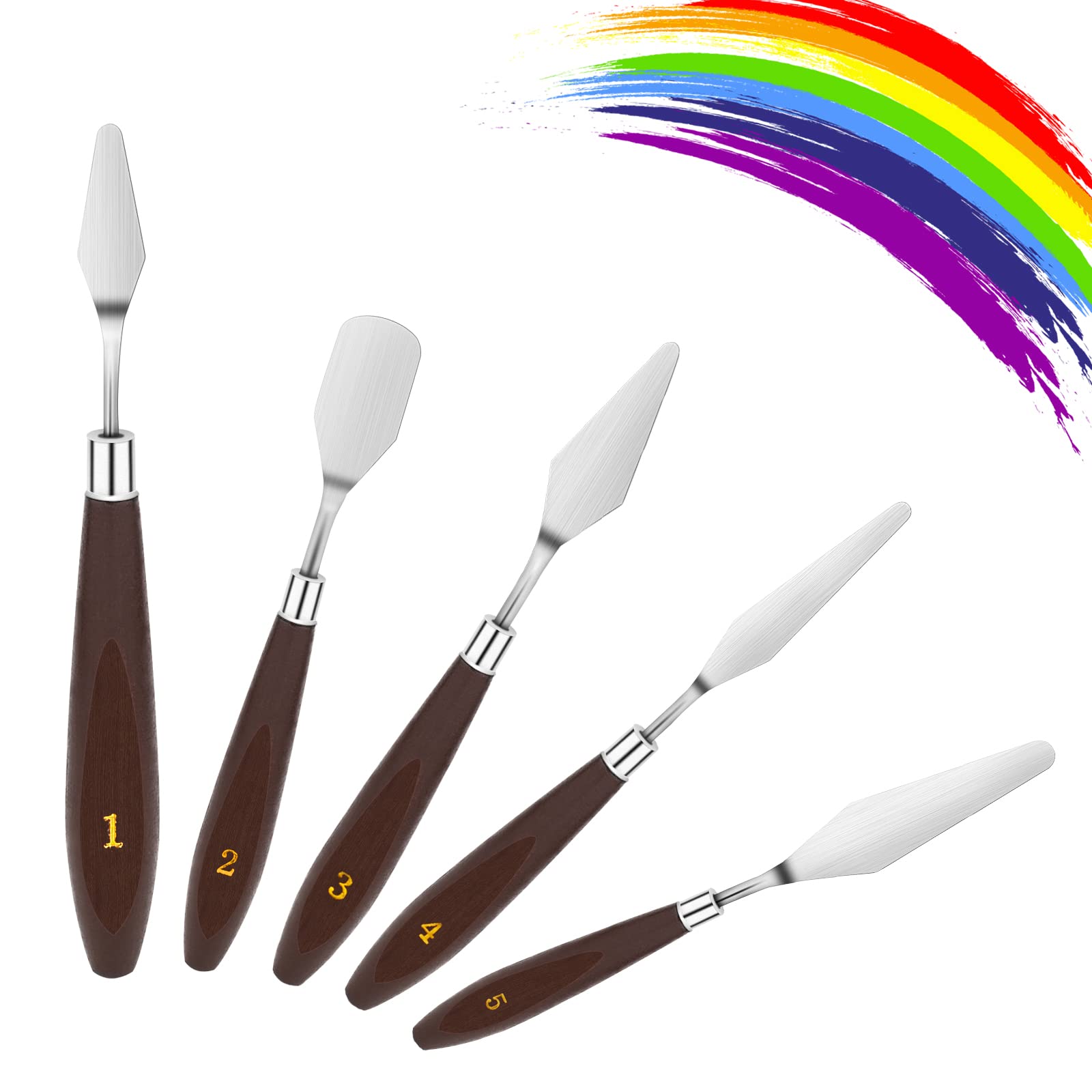 5pcs Painting knife Stainless steel scraper palette Knife Oil Painting  Accessories Color mixing set for oil painting, canvas, acrylic painting  artist painting knife set